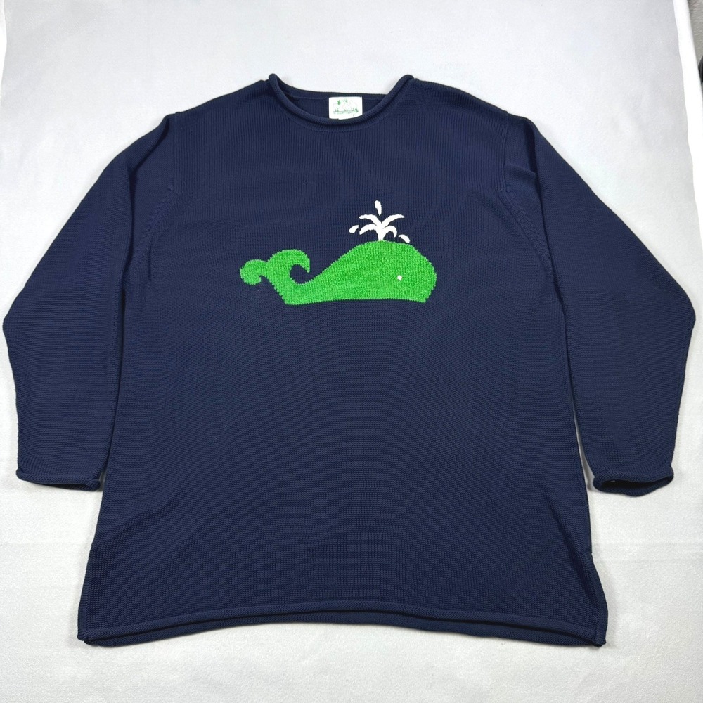 The Quacker Factory Vintage Navy Blue Whale Knit Sweater Women 2X Nautical